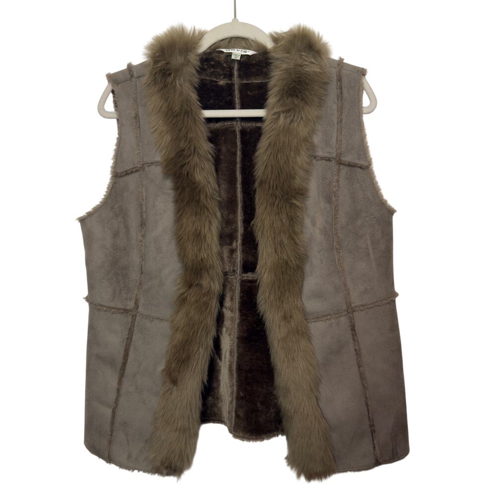 Orvis Faux Suede Fur Vest Taupe Brown Size M Cottagecore Cabincore Fall Winter
